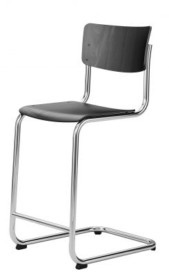 S 43 HT Barhocker von Thonet: Klassischer Stahlrohr Freischwinger Barstuhl mit schwarzem Holz und Chromgestell.